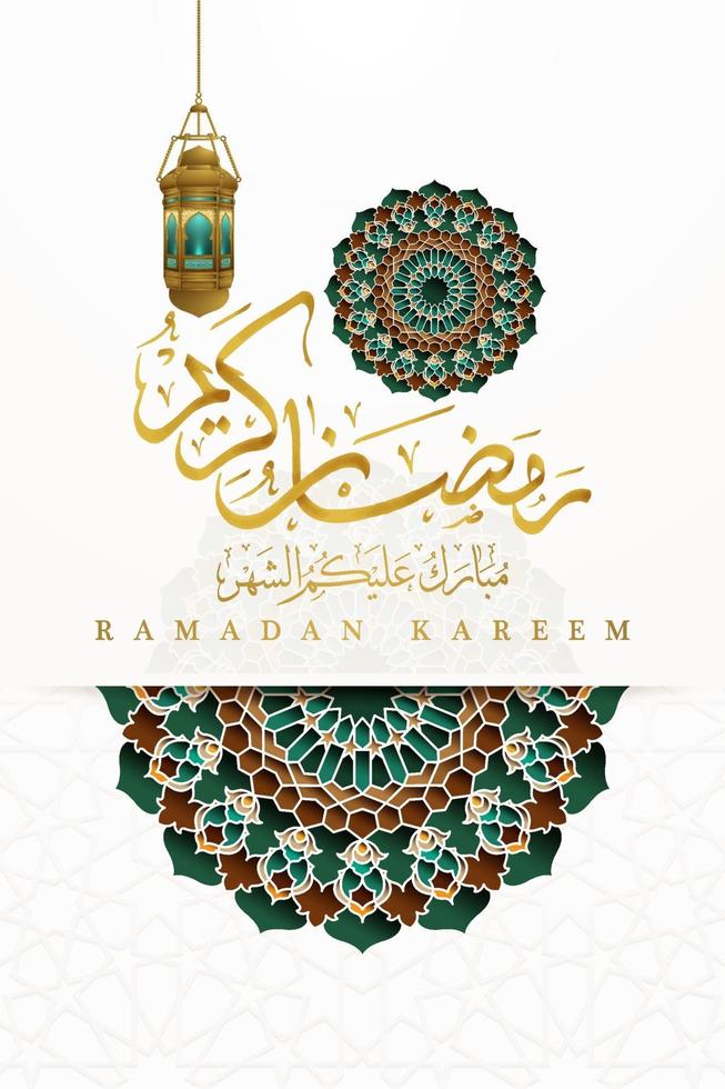 ramadan kareem wenskaart islamitische bloemmotief vector ontwerp met Arabische kalligrafie