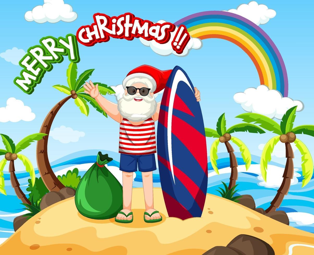 kerstman op het strandeiland voor zomerkerstmis vector