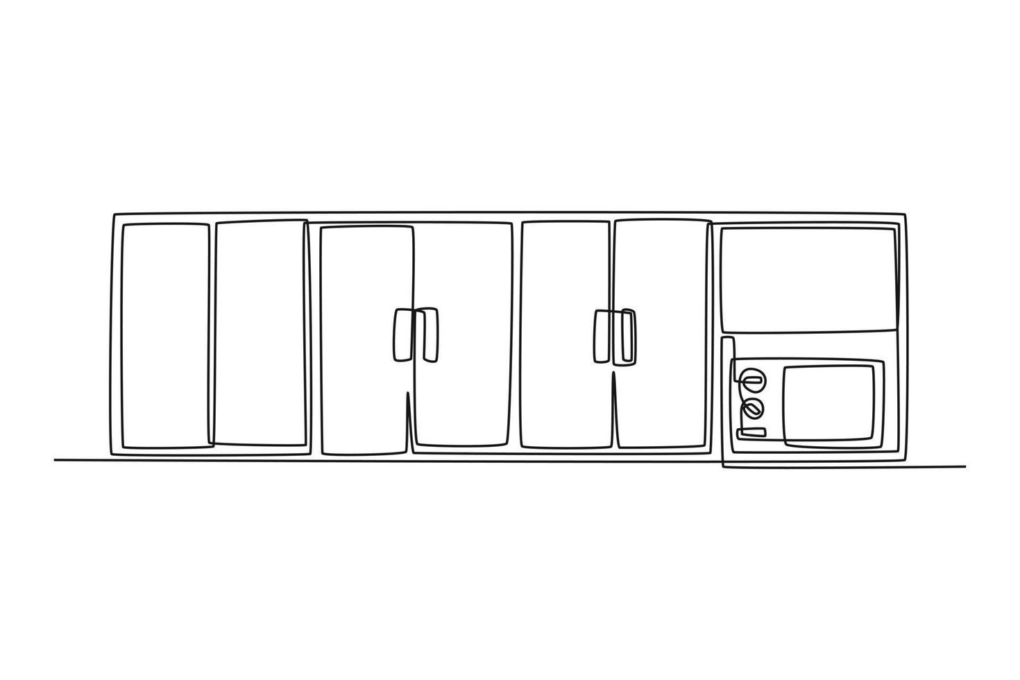 single een lijn tekening keuken kabinet voor opslaan gerechten en bril. keuken kamer concept doorlopend lijn trek ontwerp grafisch vector illustratie