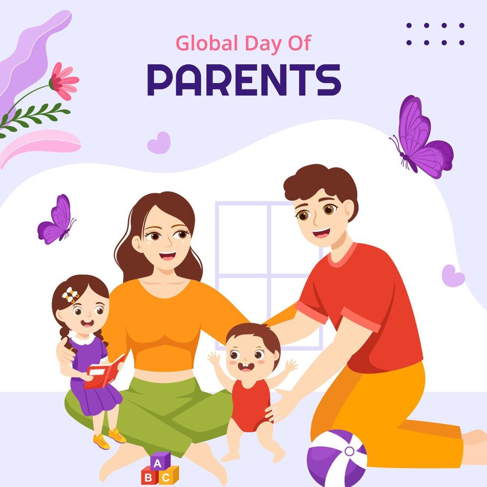 globaal dag van ouders sociaal media achtergrond illustratie tekenfilm hand- getrokken Sjablonen vector