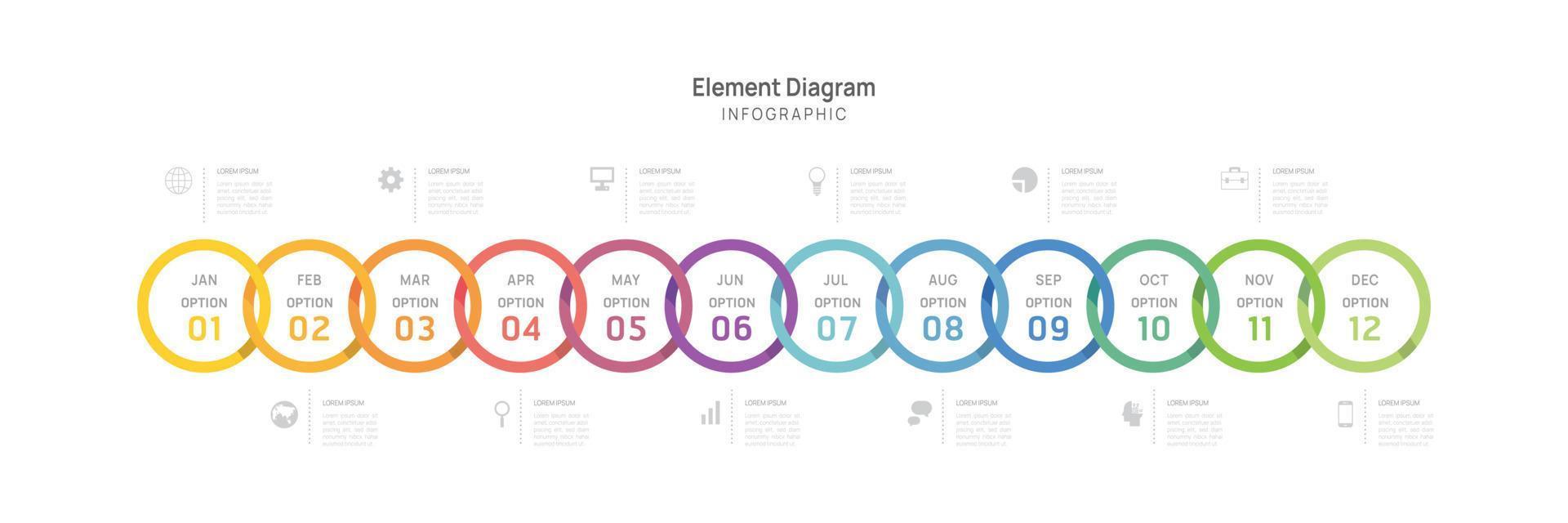 infographic sjabloon voor bedrijf. 12 maanden modern tijdlijn element diagram kalender, 4 kwartaal stappen mijlpaal presentatie vector infografisch.