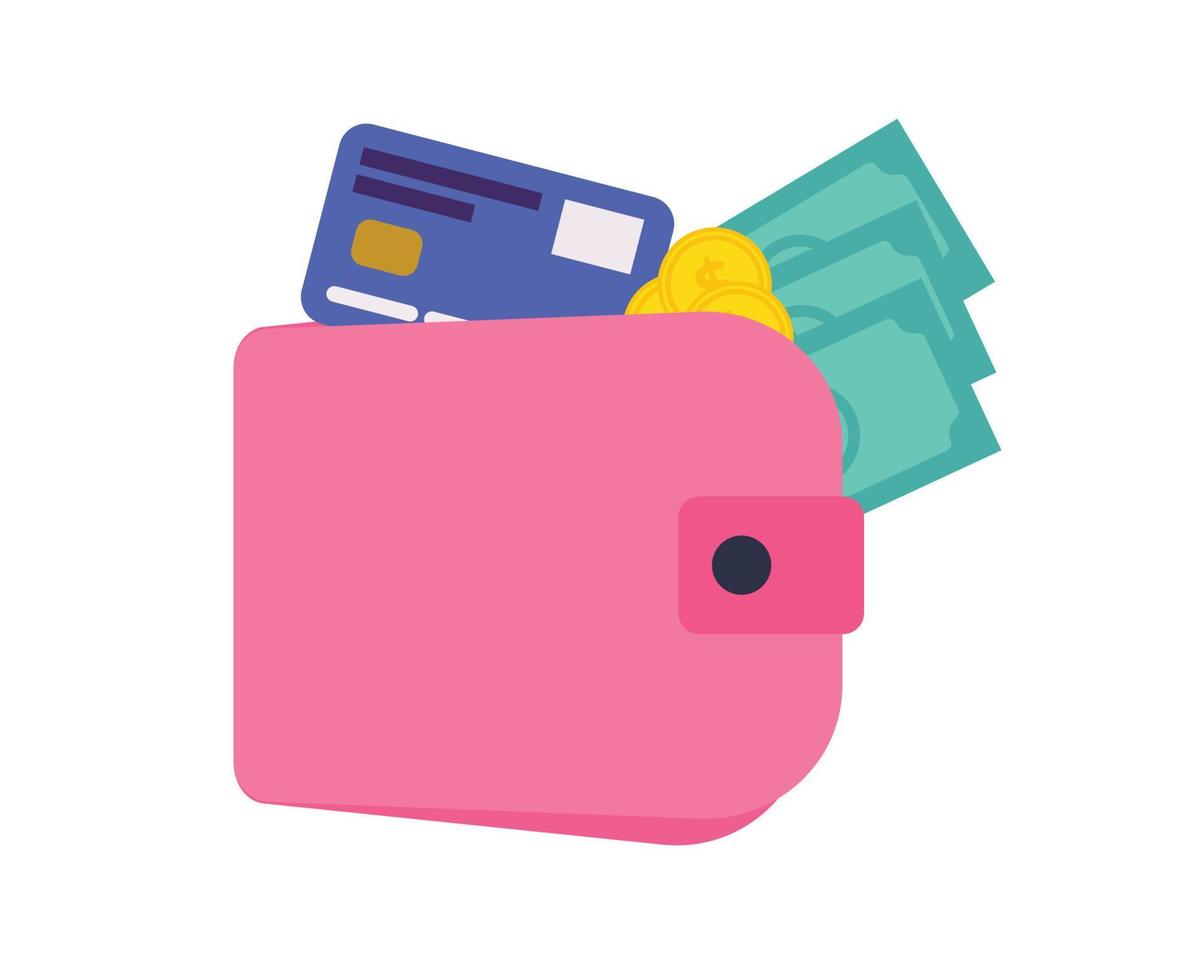 portemonnee icoon met bankbiljetten en credit kaarten vector