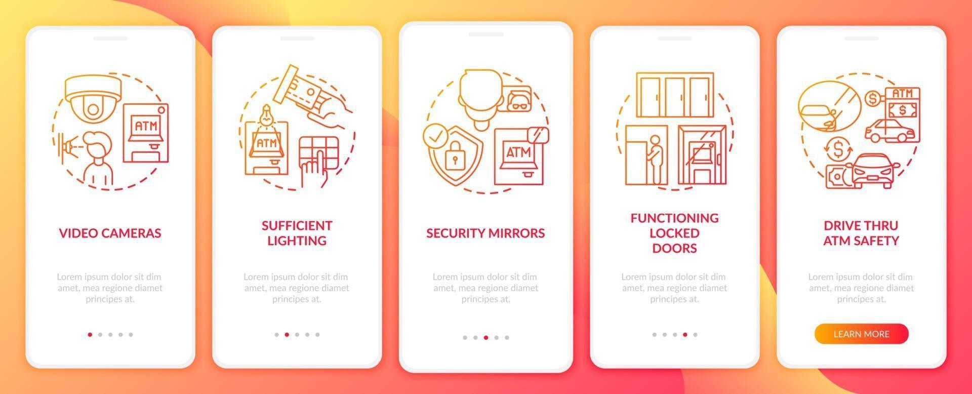 atm-veiligheidstips onboarding mobiele app-paginascherm met concepten vector