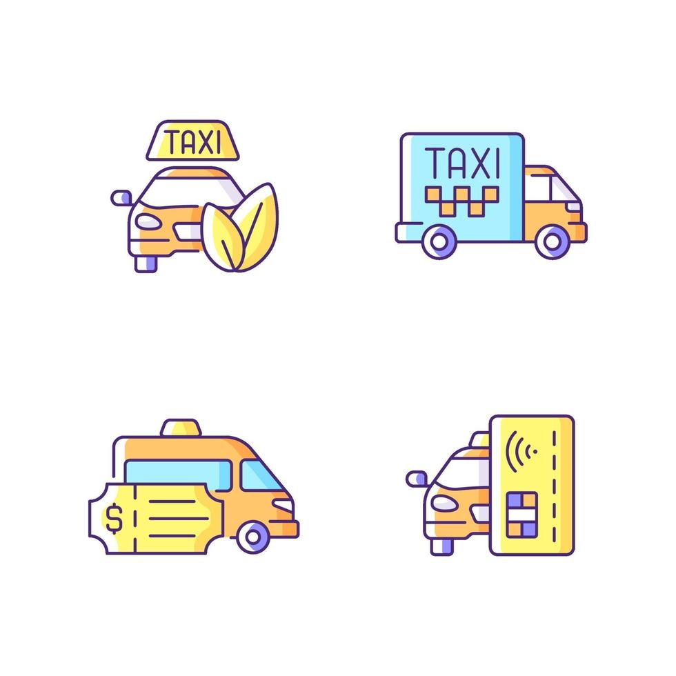 eco-vriendelijke taxi rgb kleur iconen set vector