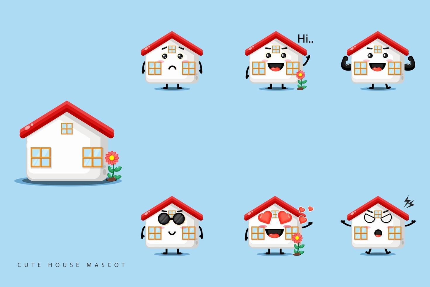 schattig huis mascotte set vector