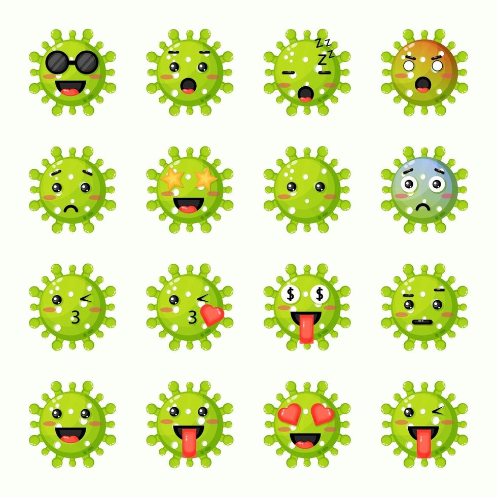 set van schattige virussen met uitdrukkingen vector