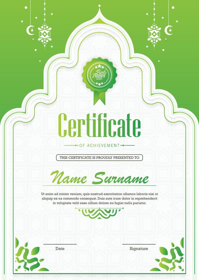 groen Islamitisch Ramadan prijs certificaat vector