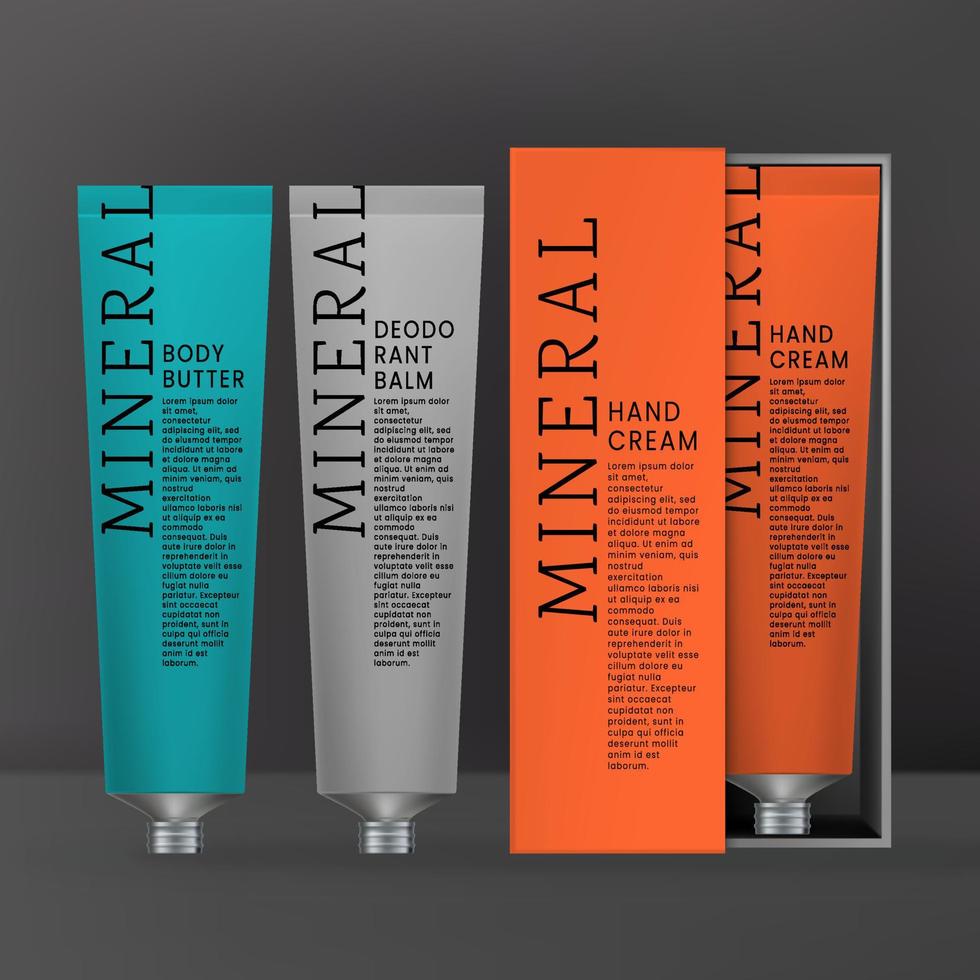 vector schoonheid geschenk doos verpakking met kunstmatig hand- room, deodorant of lip balsem met metalen schroef kap. minimaal levendig kleur minimaal ontwerp.