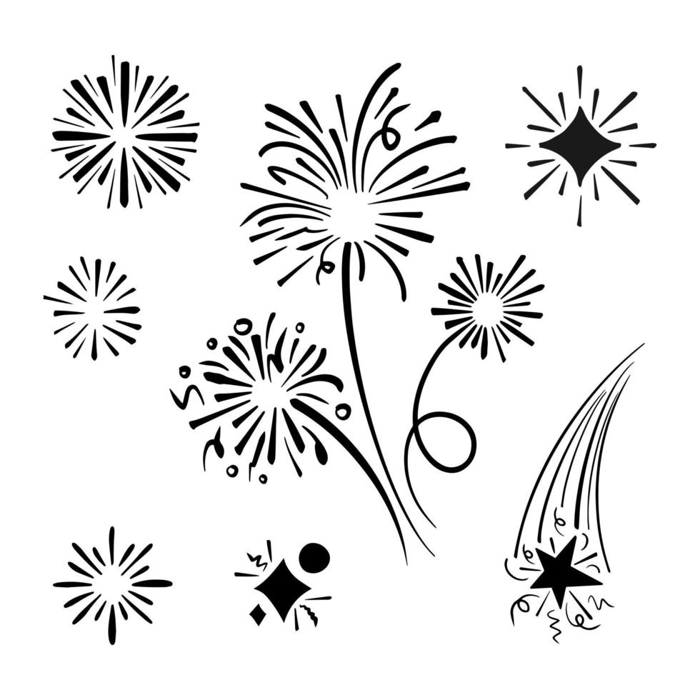 vuurwerk, starburst hand getrokken, vectorillustratie. vector