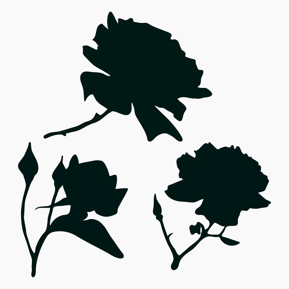 echt modern silhouetten planten, kruiden. tekening bloemen begonia. knop roos vector