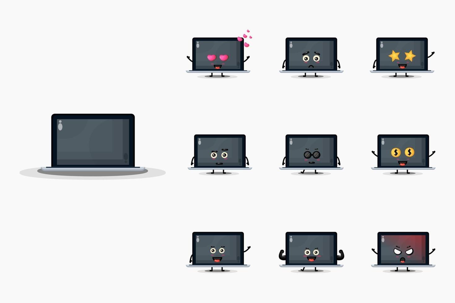 schattige laptop mascotte ontwerpset vector