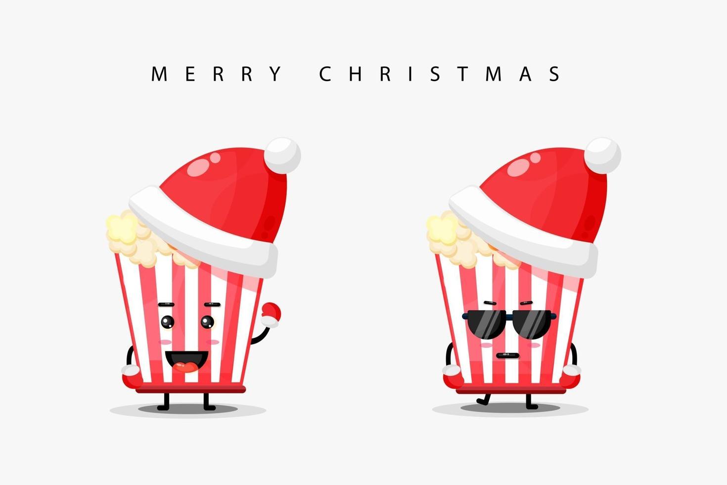 schattige popcornmascotte met kerstmuts vector