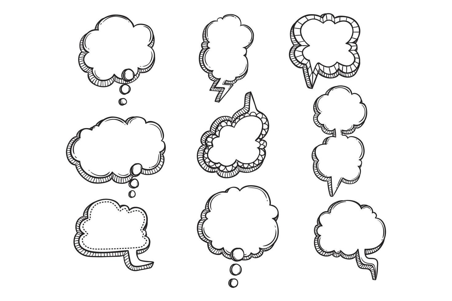 hand- tekening bubbel babbelen of bubbel toespraak verzameling Aan wit achtergrond vector