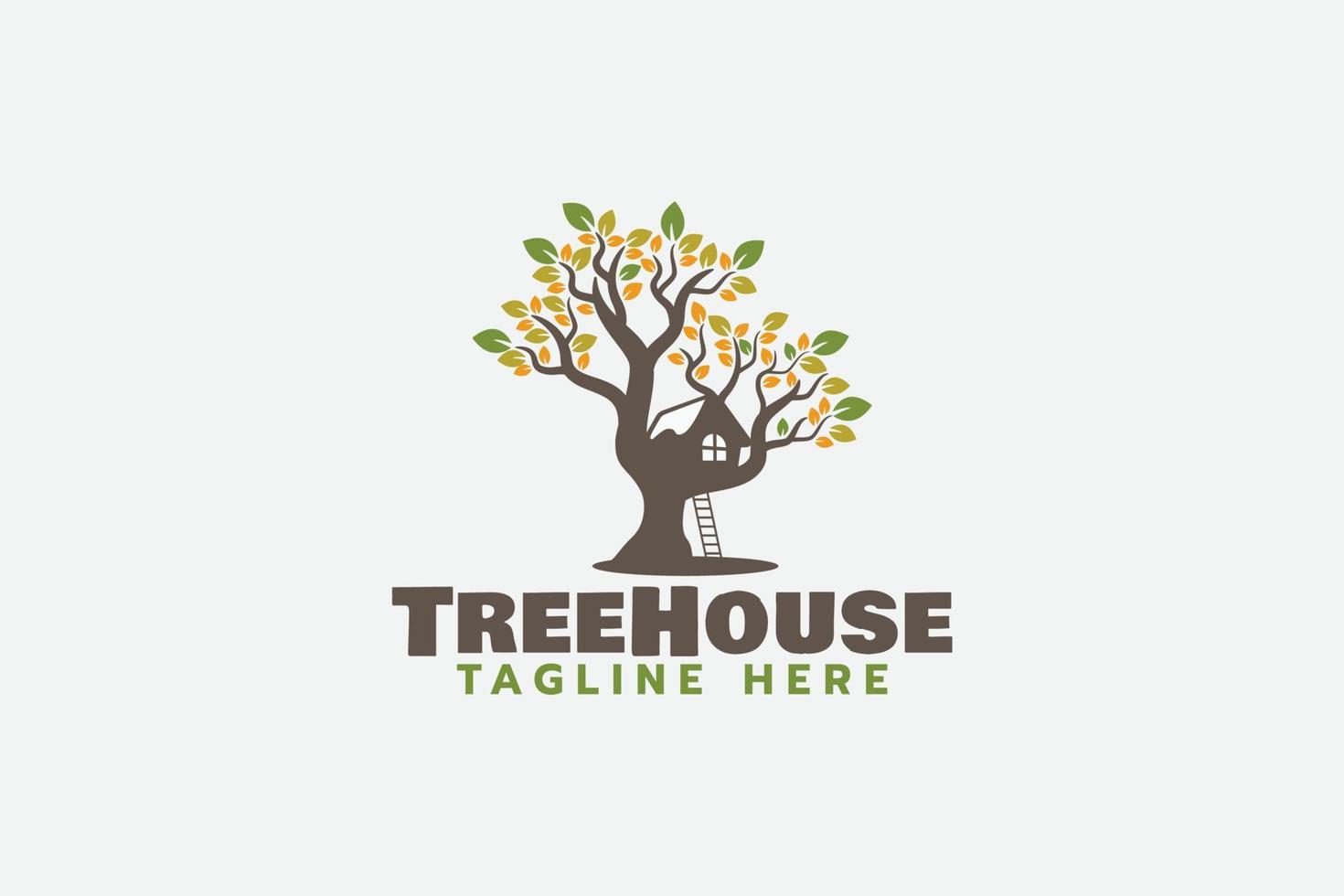 boom huis logo met een mooi boom huis silhouet vector
