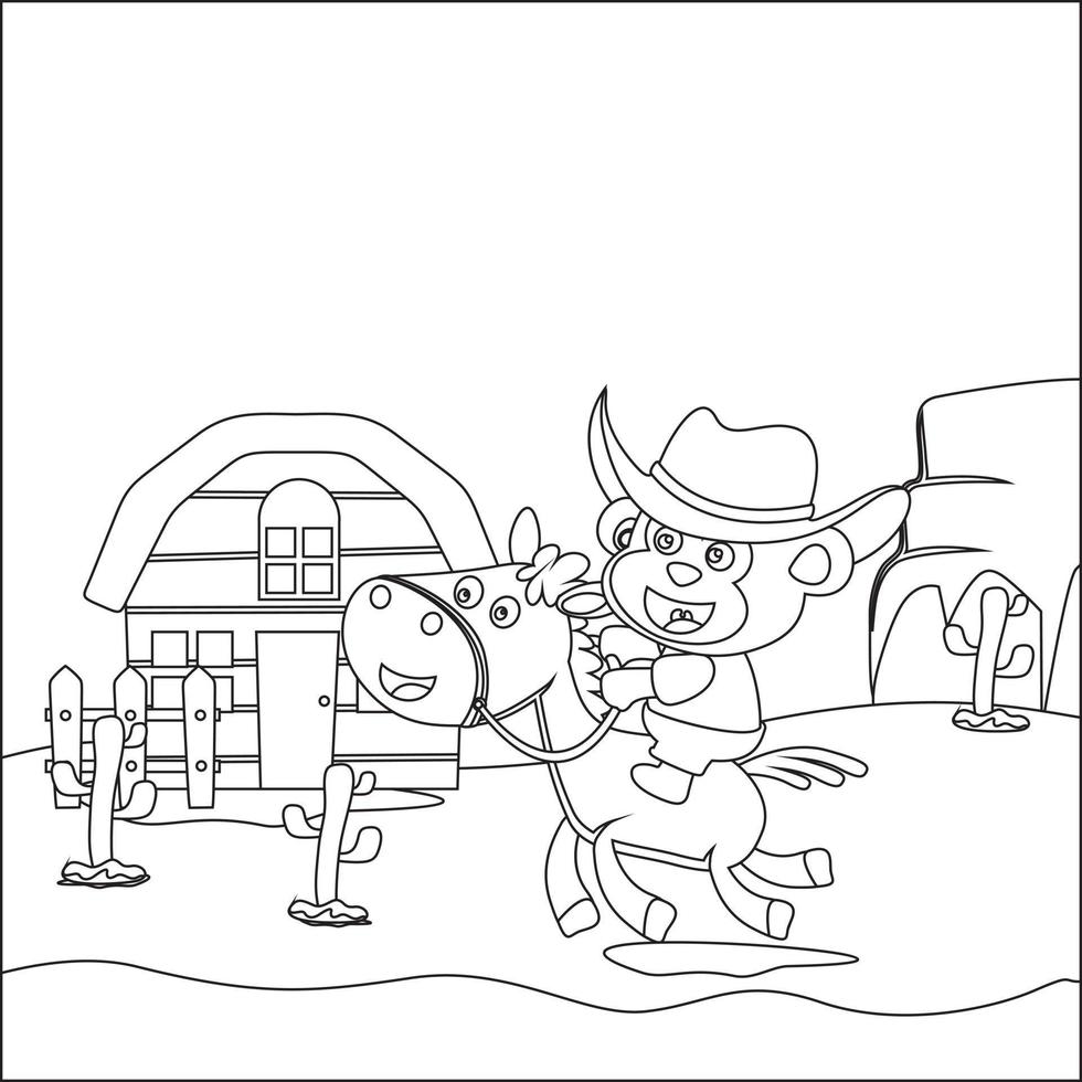 vector illustratie van weinig cowboy rijden een paard. tekenfilm geïsoleerd vector illustratie, creatief vector kinderachtig ontwerp voor kinderen werkzaamheid kleuren boek of bladzijde.