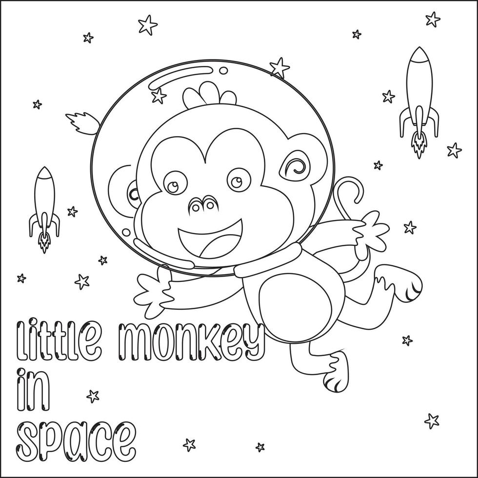vector illustratie van schattig aap astronaut drijvend in ruimte. tekenfilm geïsoleerd vector illustratie, creatief vector kinderachtig ontwerp voor kinderen werkzaamheid kleuren boek of bladzijde.