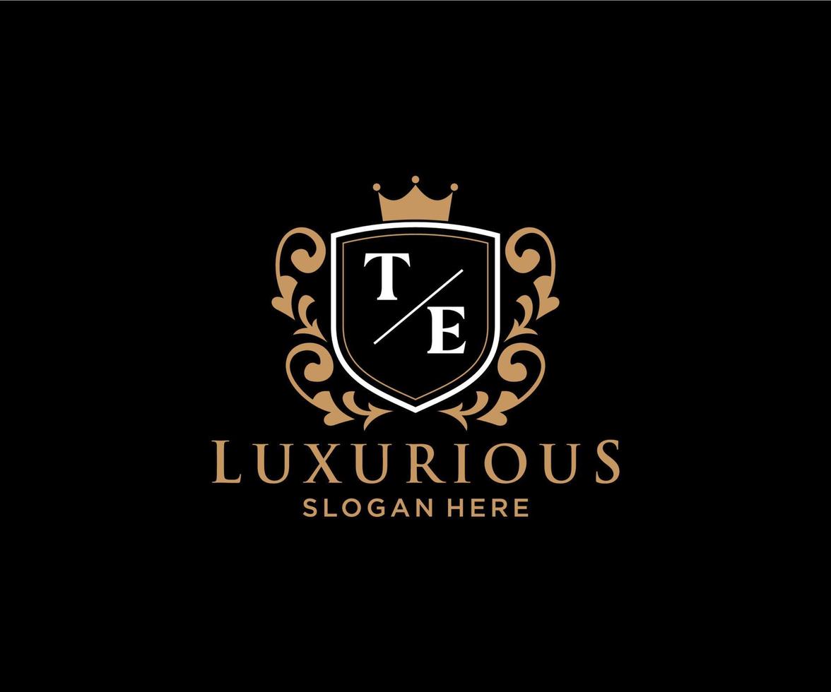 eerste te brief Koninklijk luxe logo sjabloon in vector kunst voor restaurant, royalty, boetiek, cafe, hotel, heraldisch, sieraden, mode en andere vector illustratie.