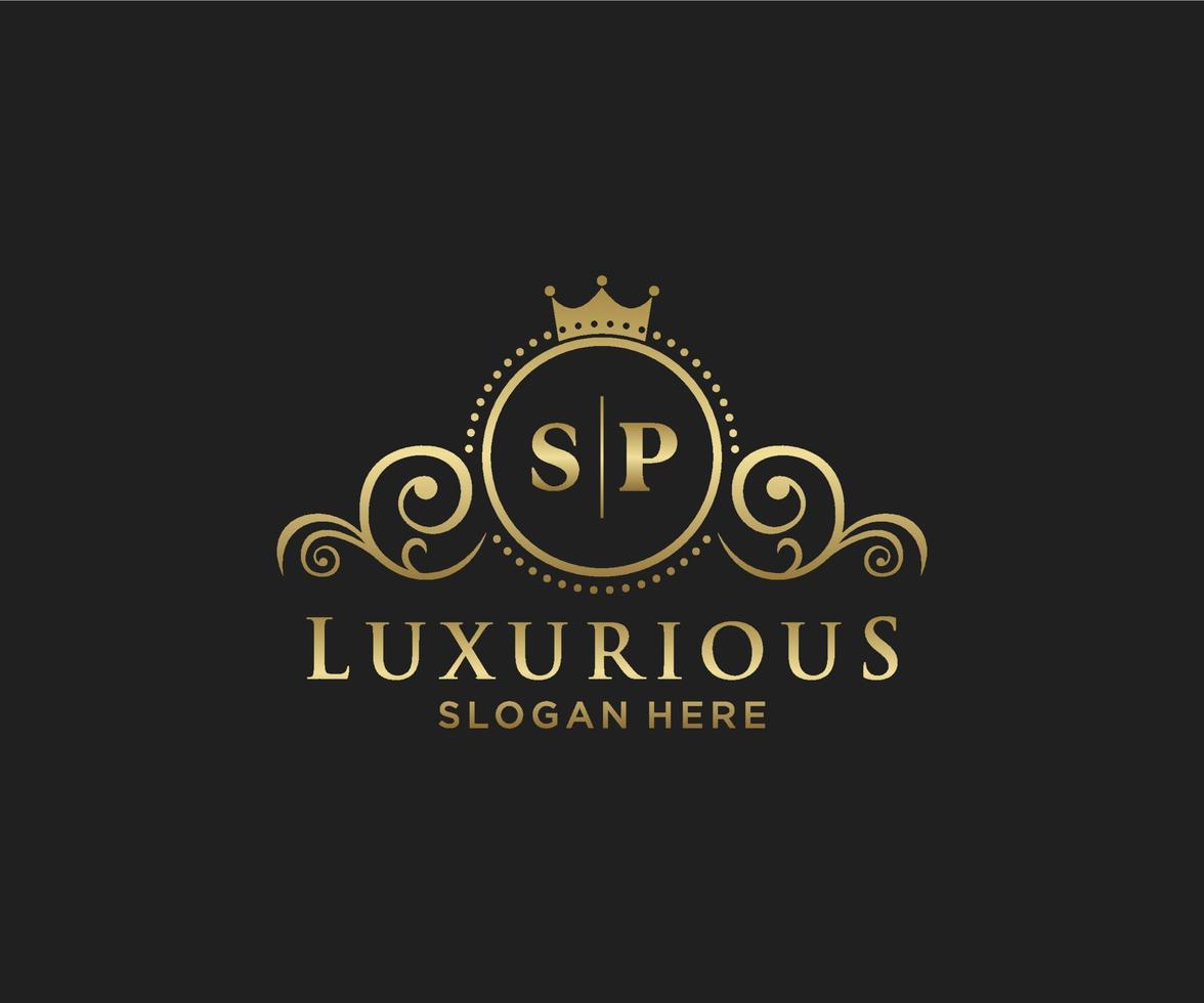 eerste sp brief Koninklijk luxe logo sjabloon in vector kunst voor restaurant, royalty, boetiek, cafe, hotel, heraldisch, sieraden, mode en andere vector illustratie.