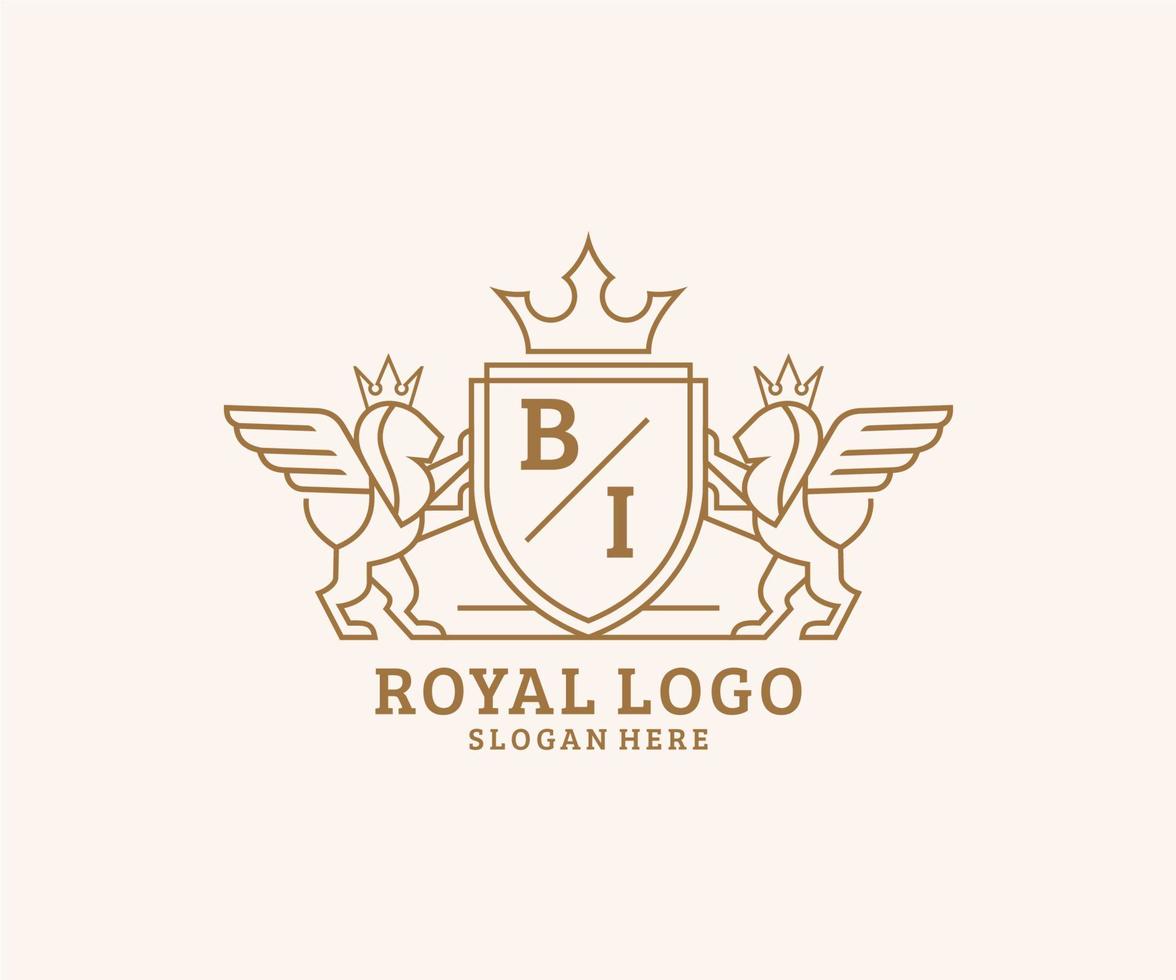 eerste bi brief leeuw Koninklijk luxe heraldisch, wapen logo sjabloon in vector kunst voor restaurant, royalty, boetiek, cafe, hotel, heraldisch, sieraden, mode en andere vector illustratie.