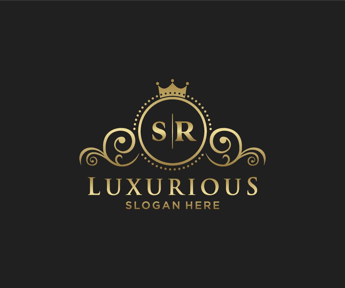 eerste sr brief Koninklijk luxe logo sjabloon in vector kunst voor restaurant, royalty, boetiek, cafe, hotel, heraldisch, sieraden, mode en andere vector illustratie.