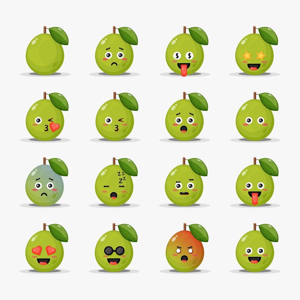 set van schattige guave met emoticons vector