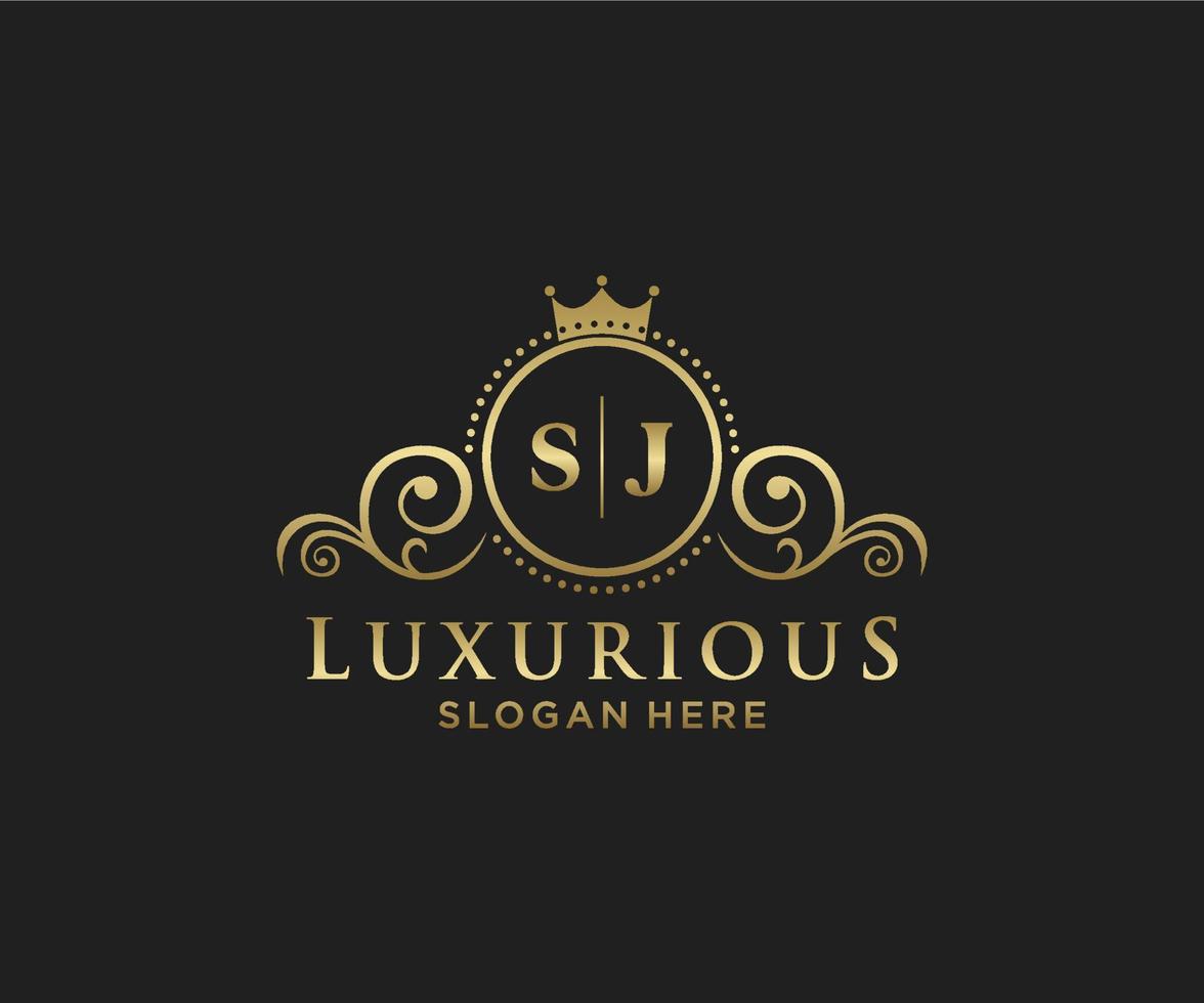 eerste sj brief Koninklijk luxe logo sjabloon in vector kunst voor restaurant, royalty, boetiek, cafe, hotel, heraldisch, sieraden, mode en andere vector illustratie.