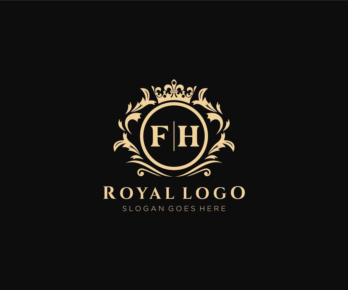 eerste fh brief luxueus merk logo sjabloon, voor restaurant, royalty, boetiek, cafe, hotel, heraldisch, sieraden, mode en andere vector illustratie.