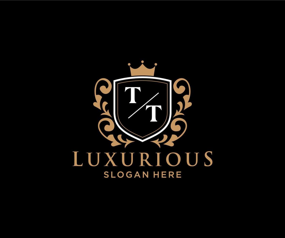 eerste tt brief Koninklijk luxe logo sjabloon in vector kunst voor restaurant, royalty, boetiek, cafe, hotel, heraldisch, sieraden, mode en andere vector illustratie.