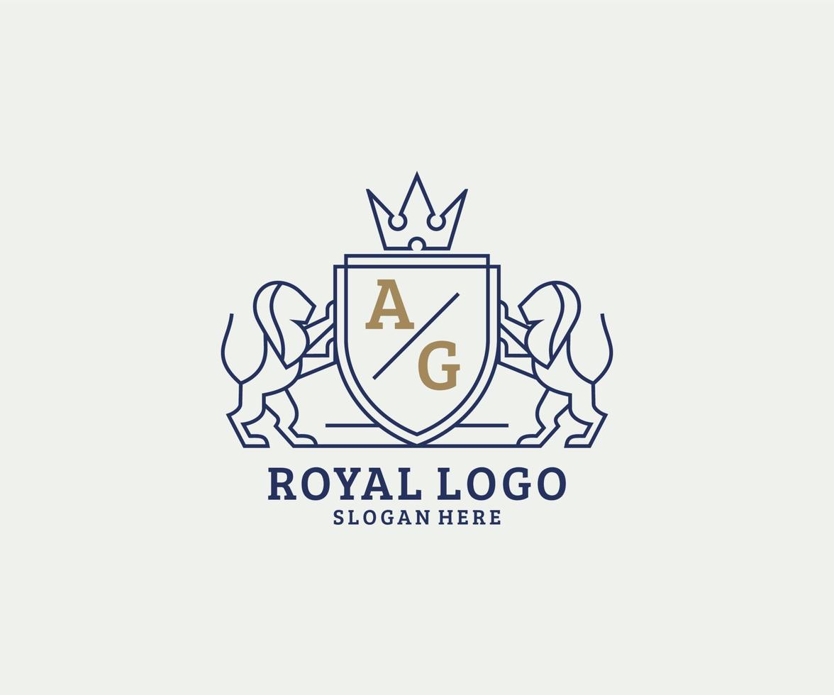 eerste ag brief leeuw Koninklijk luxe logo sjabloon in vector kunst voor restaurant, royalty, boetiek, cafe, hotel, heraldisch, sieraden, mode en andere vector illustratie.