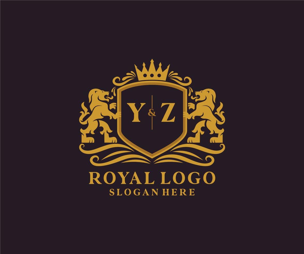 eerste yz brief leeuw Koninklijk luxe logo sjabloon in vector kunst voor restaurant, royalty, boetiek, cafe, hotel, heraldisch, sieraden, mode en andere vector illustratie.