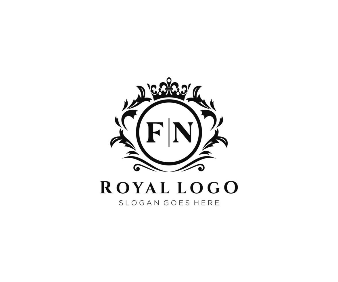 eerste fn brief luxueus merk logo sjabloon, voor restaurant, royalty, boetiek, cafe, hotel, heraldisch, sieraden, mode en andere vector illustratie.