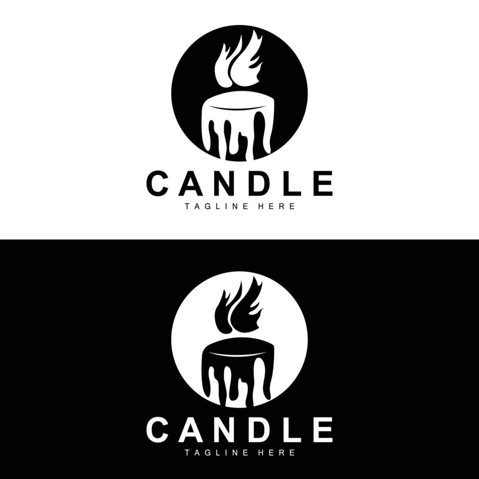 kaars logo, vlam verlichting ontwerp, brandend luxe vector, illustratie sjabloon icoon vector