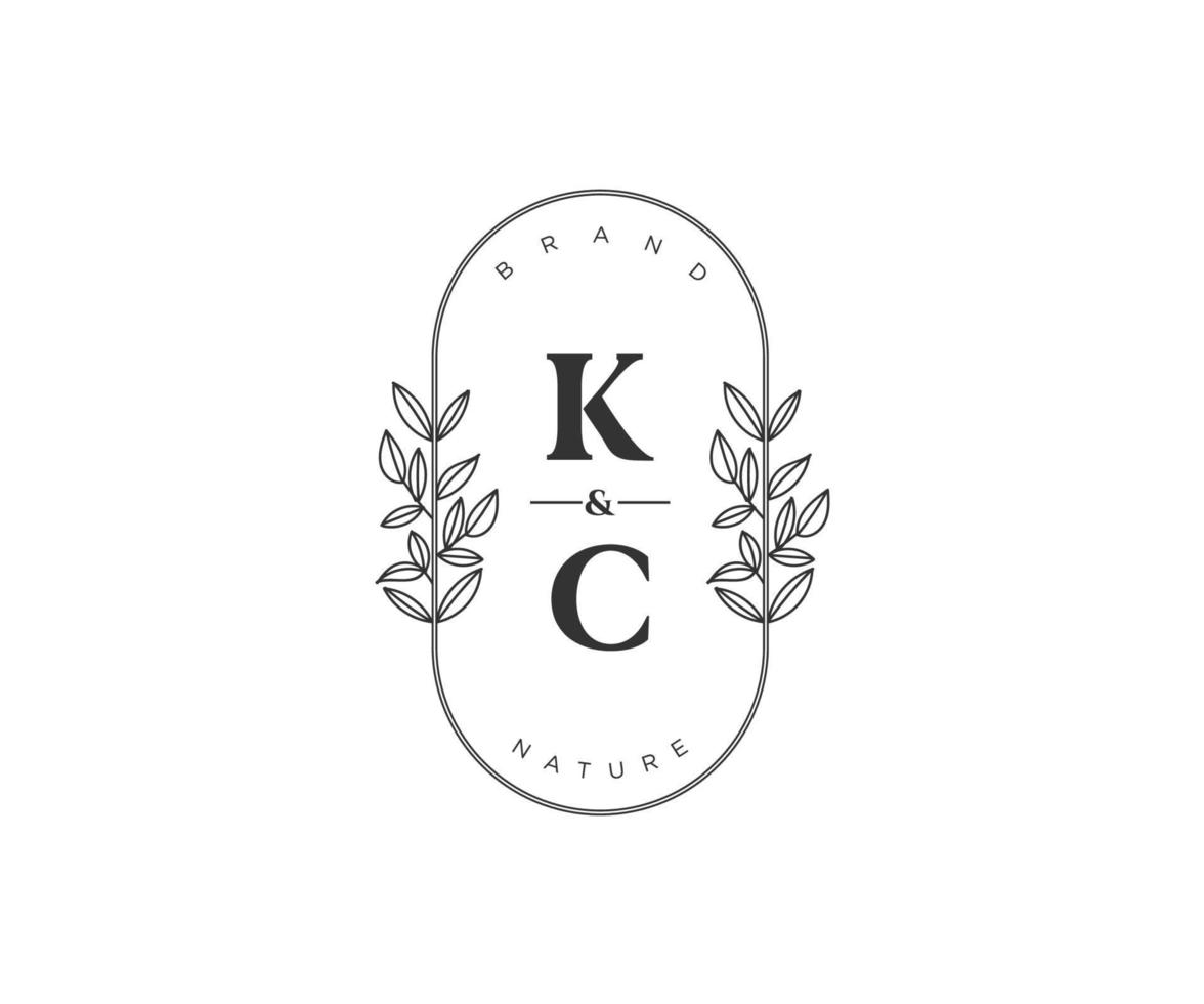 eerste kc brieven mooi bloemen vrouwelijk bewerkbare premade monoline logo geschikt voor spa salon huid haar- schoonheid winkel en kunstmatig bedrijf. vector