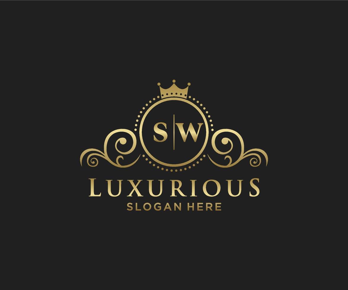 eerste sw brief Koninklijk luxe logo sjabloon in vector kunst voor restaurant, royalty, boetiek, cafe, hotel, heraldisch, sieraden, mode en andere vector illustratie.