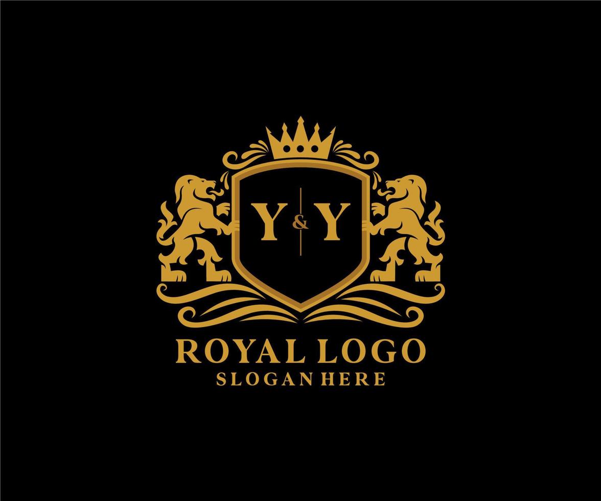 eerste yy brief leeuw Koninklijk luxe logo sjabloon in vector kunst voor restaurant, royalty, boetiek, cafe, hotel, heraldisch, sieraden, mode en andere vector illustratie.