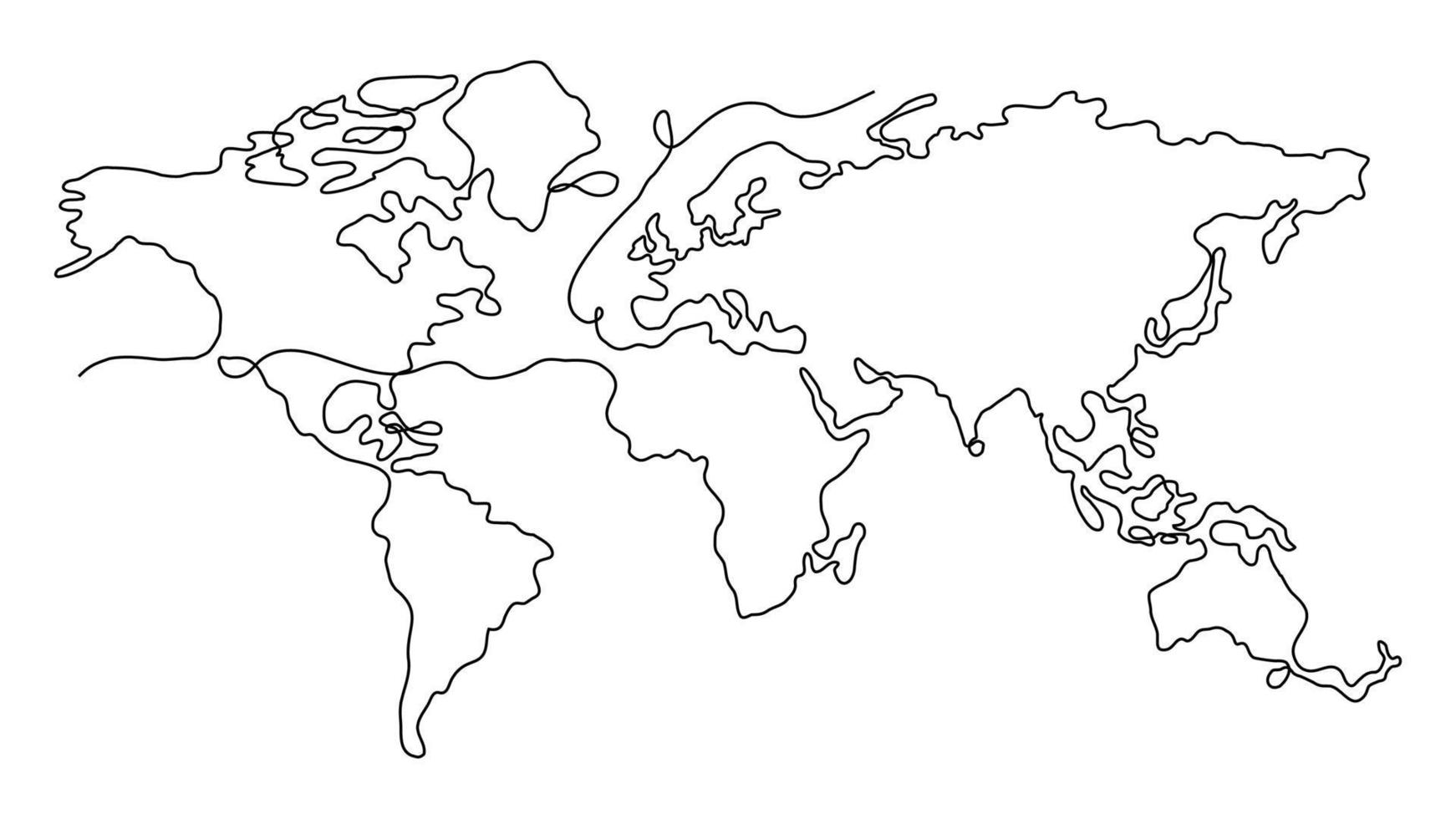 wereld kaart in een schets beroerte vector