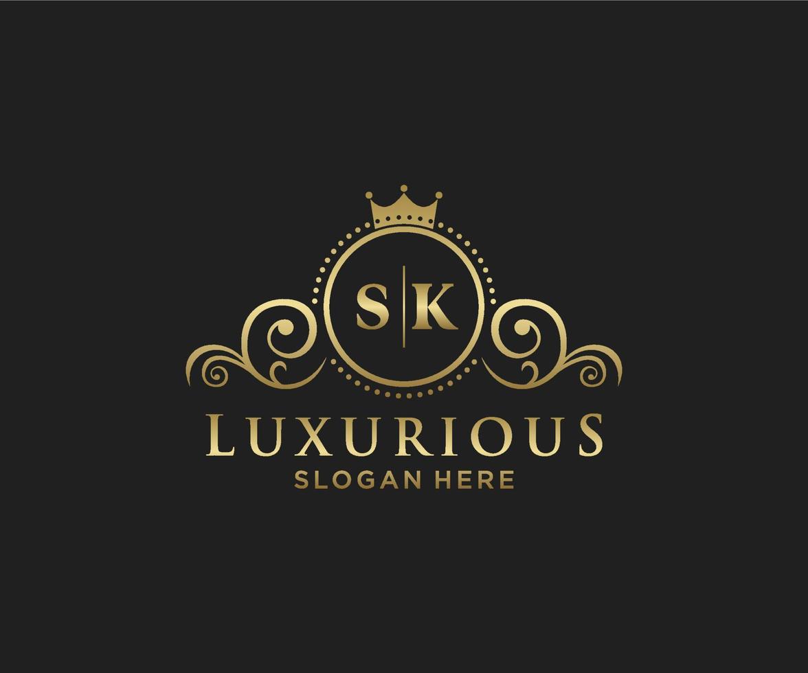 eerste sk brief Koninklijk luxe logo sjabloon in vector kunst voor restaurant, royalty, boetiek, cafe, hotel, heraldisch, sieraden, mode en andere vector illustratie.