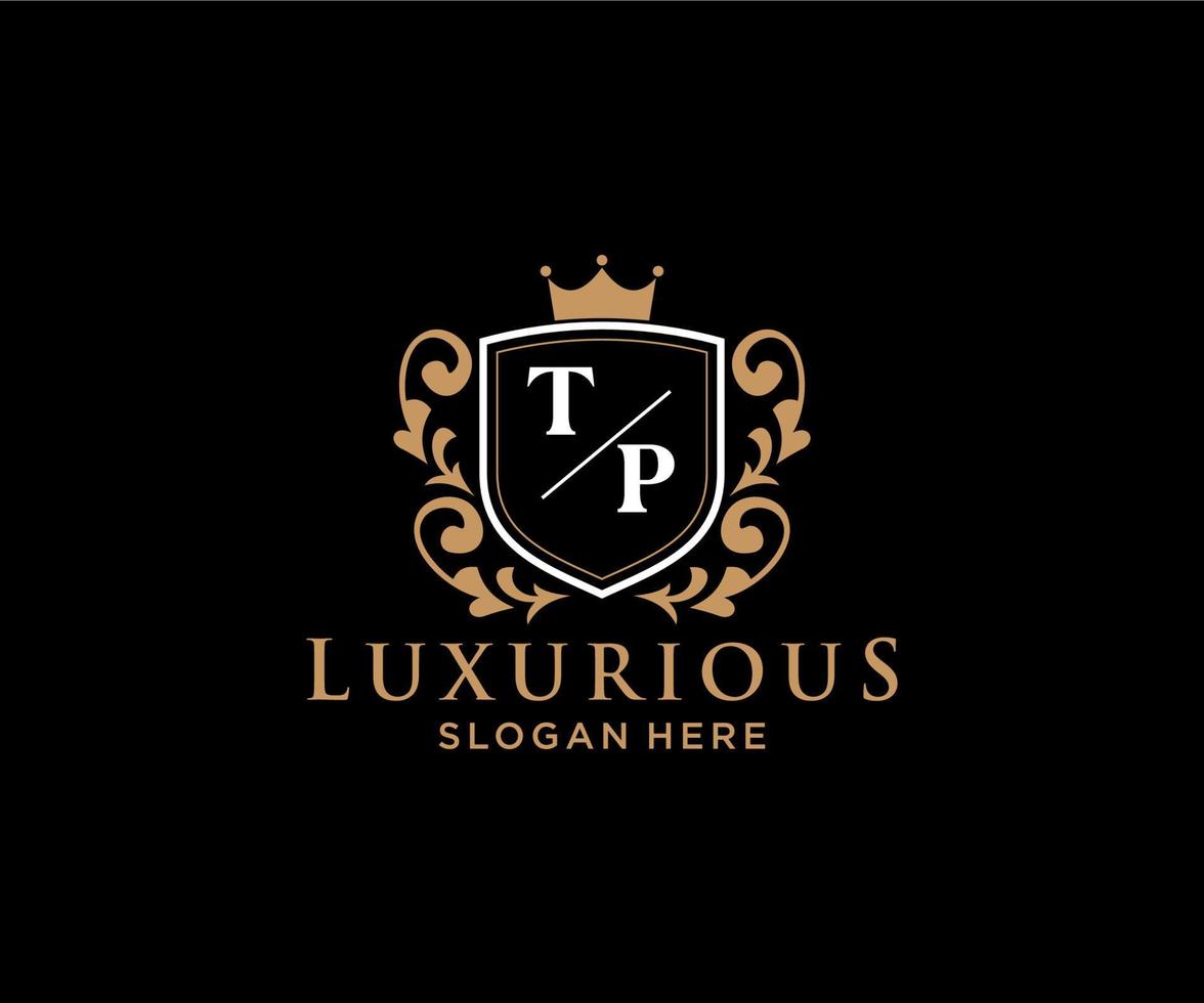 eerste tp brief Koninklijk luxe logo sjabloon in vector kunst voor restaurant, royalty, boetiek, cafe, hotel, heraldisch, sieraden, mode en andere vector illustratie.