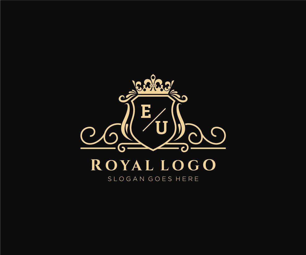 eerste EU brief luxueus merk logo sjabloon, voor restaurant, royalty, boetiek, cafe, hotel, heraldisch, sieraden, mode en andere vector illustratie.