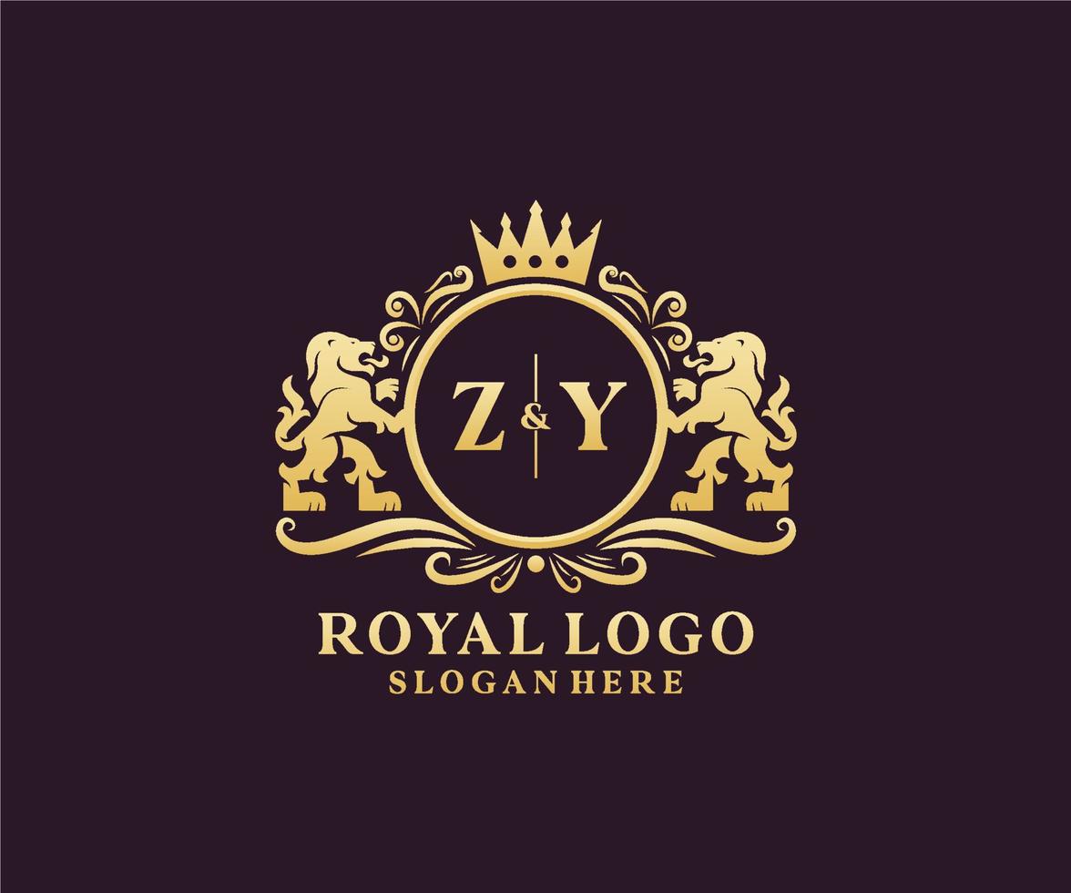 eerste zy brief leeuw Koninklijk luxe logo sjabloon in vector kunst voor restaurant, royalty, boetiek, cafe, hotel, heraldisch, sieraden, mode en andere vector illustratie.