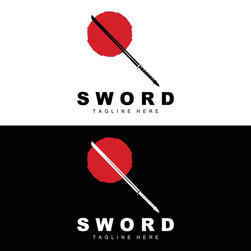 zwaard logo, samurai katana monochroom ontwerp, vector oorlog wapen snijdend gereedschap sjabloon icoon