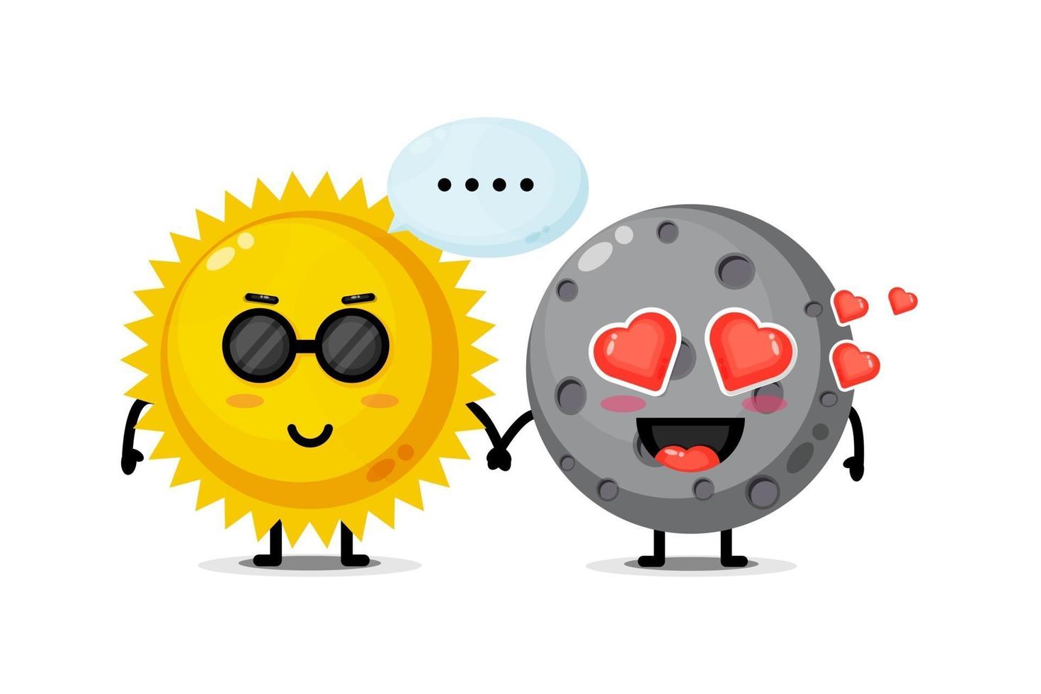 schattige zon en maan mascotte hand in hand vector