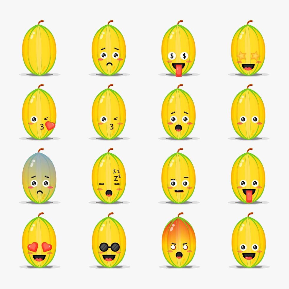 schattig sterfruit met geplaatste emoticons vector