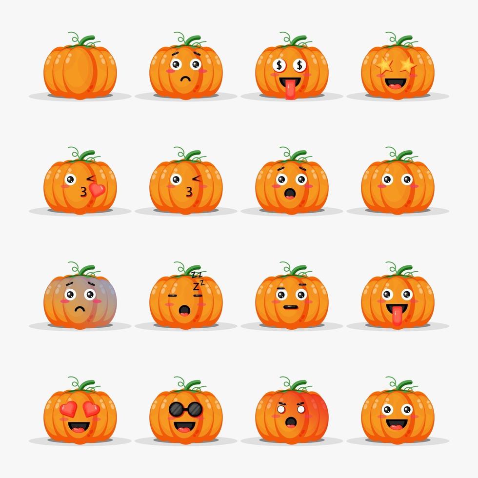 schattige pompoen met emoticons set vector