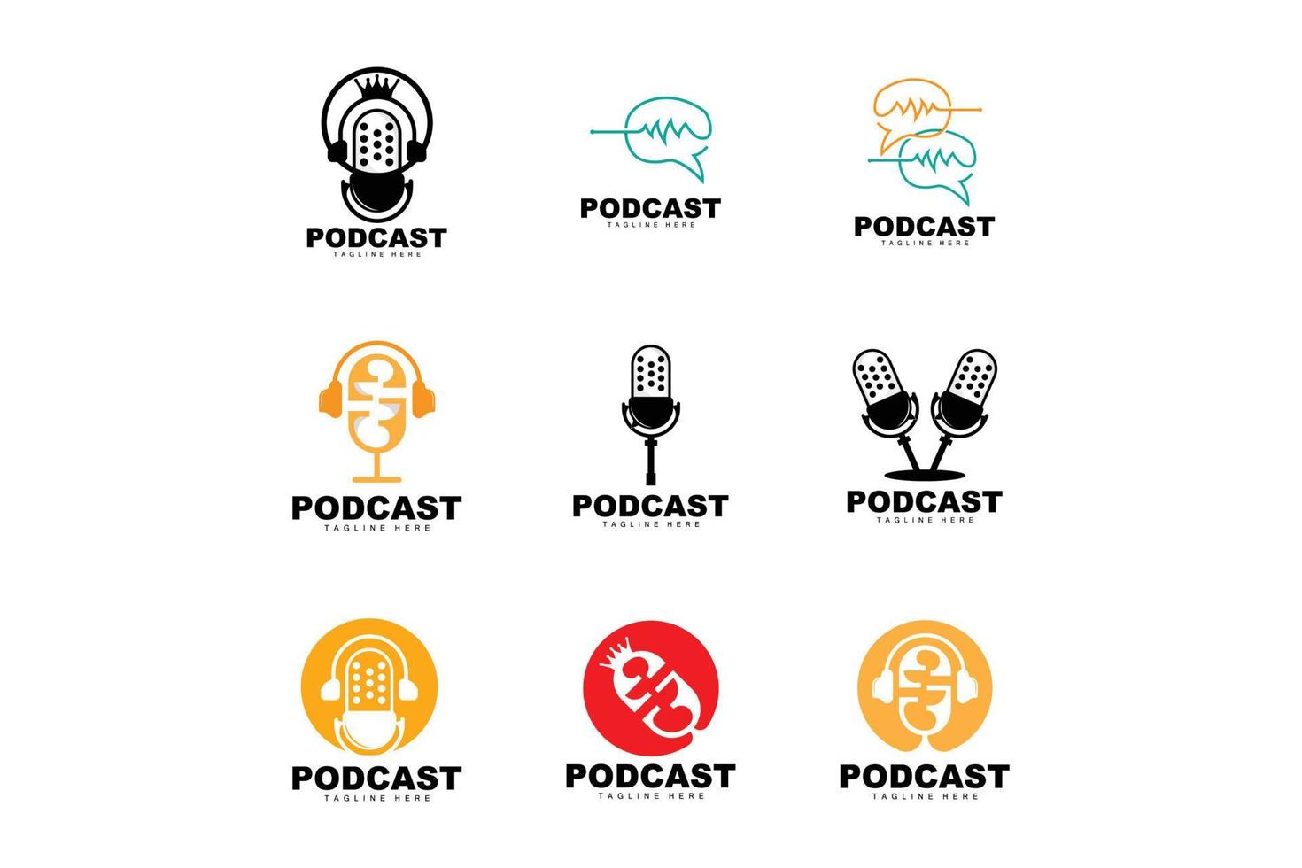 podcast logo, vector, koptelefoon en chatten, gemakkelijk wijnoogst microfoon ontwerp vector