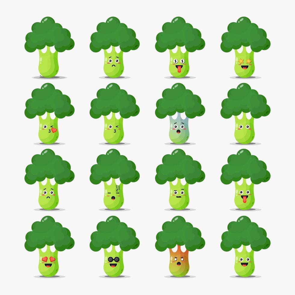 schattige broccoli met emoticons set vector