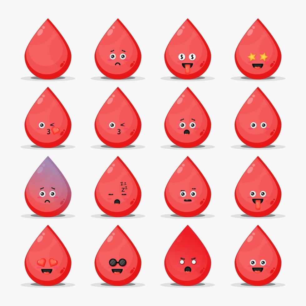 schattig bloed met emoticons set vector