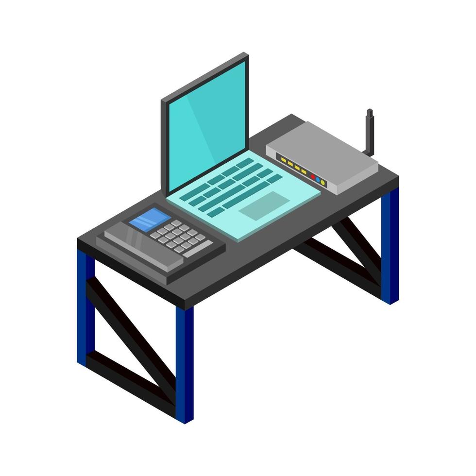 isometrisch bureau op witte achtergrond vector