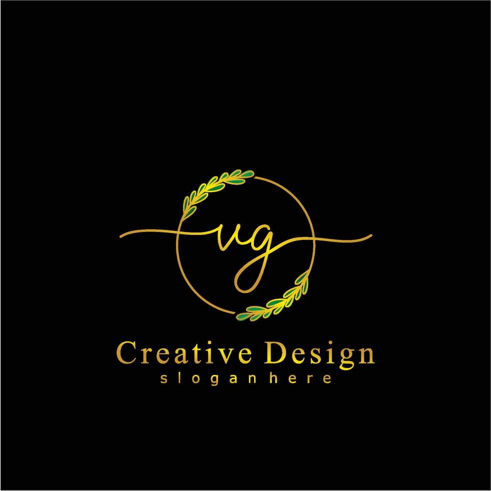 eerste vg schoonheid monogram en elegant logo ontwerp, handschrift logo van eerste handtekening, bruiloft, mode, bloemen en botanisch logo concept ontwerp. vector