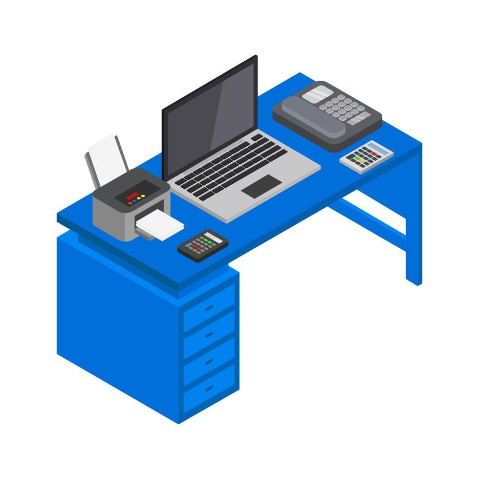 isometrisch bureau op witte achtergrond vector